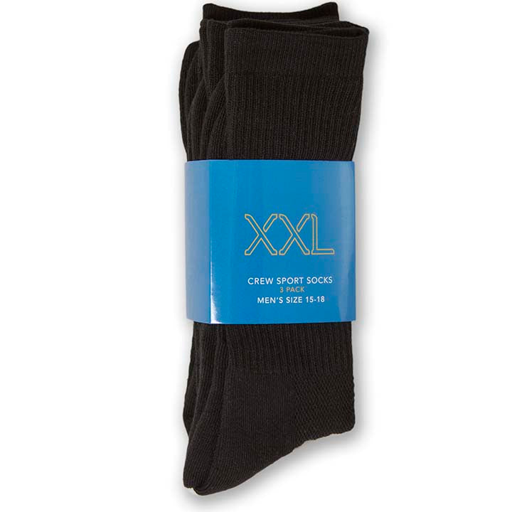 XXL Crew Sport Socks (3-Pack) (Color: black) Men's Size: 15-18 Socks