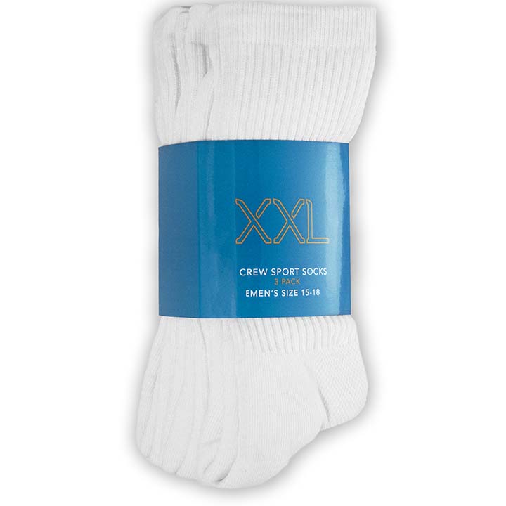 XXL Crew Sport Socks (3-Pack) (Color: white) Men's Size: 15-18 Socks