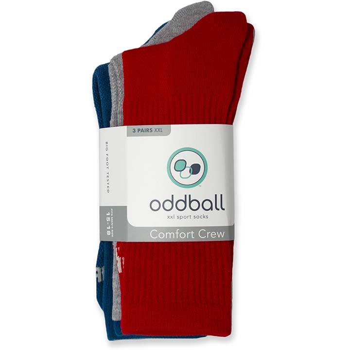 Oddball Comfort Crew Sport Socks (Multi 3-Pack) (Color: red/grey/blue) Men's Size: 15-18 Socks