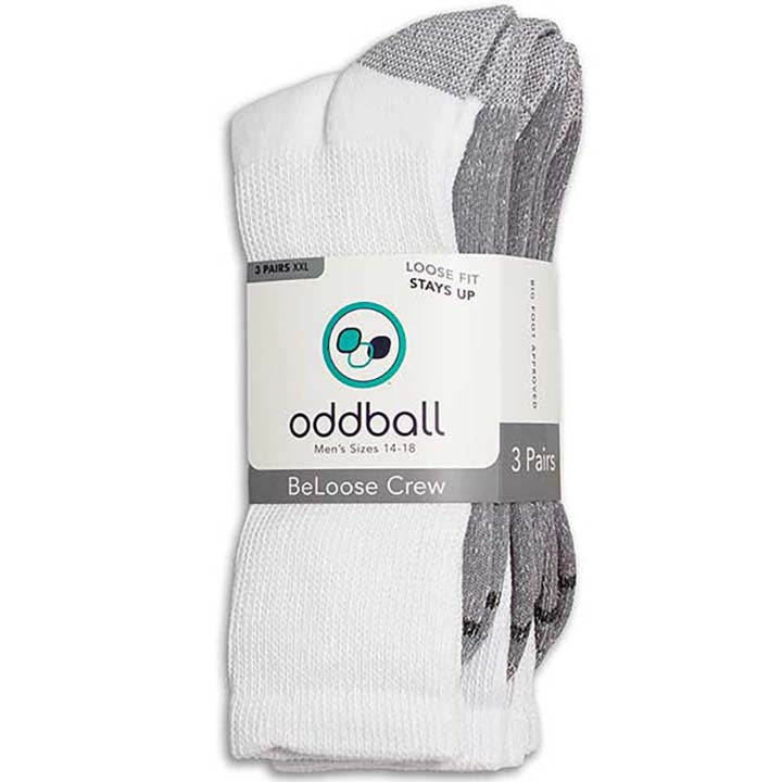 Oddball BeLoose Crew Socks (3-Pack) (Color: white) Men's Size: 15-18 Socks