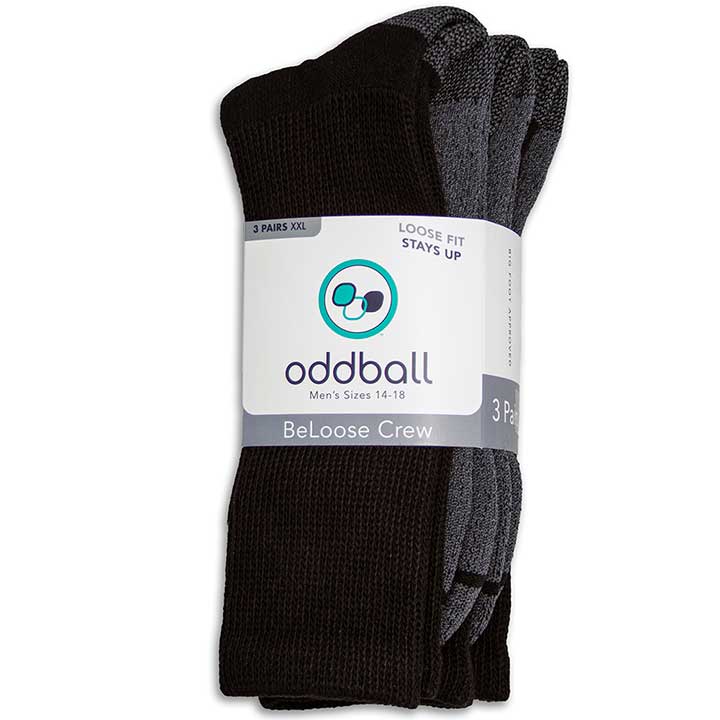 Oddball BeLoose Crew Socks (3-Pack) (Color: black) Men's Size: 15-18 Socks