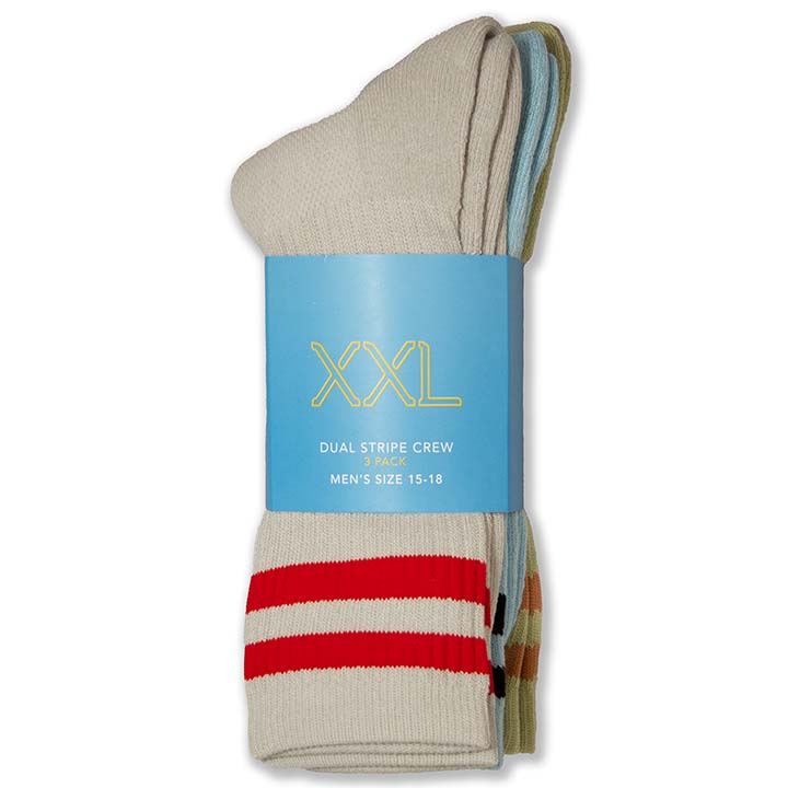 XXL Dual Stripe Crew Socks (Multi 3-Pack) (Color: ash/powder/pistachio) Men's Size: 15-18 Socks