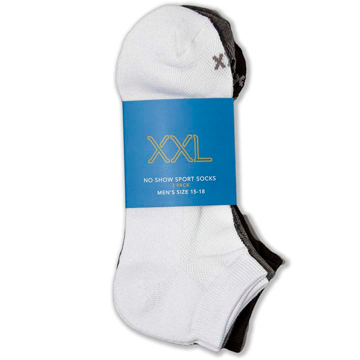 XXL No Show Sport Socks (Multi 3-Pack) (Color: white/grey/black) Men's Size: 15-18 Socks