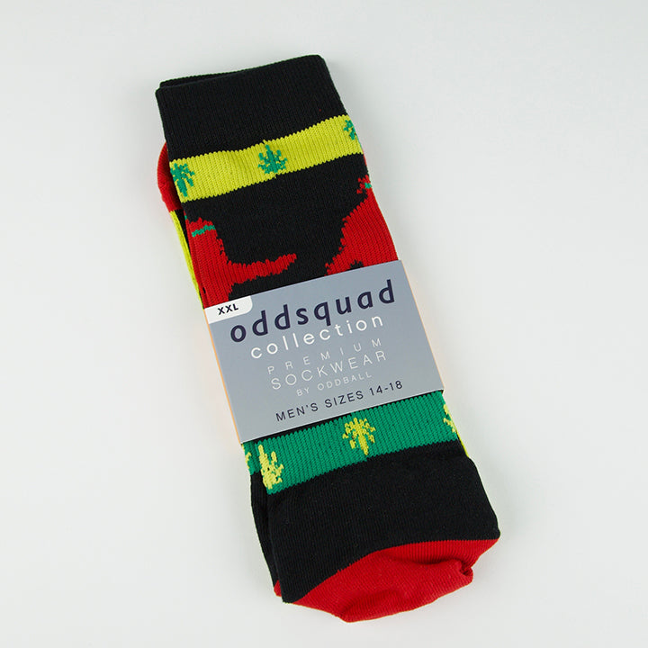 Oddball Bigfoot Sock (Color: (Rasta Monsta) black/green/red/yellow) Men's Size: 14-18 Socks