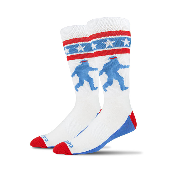 Oddball Bigfoot Sock (Color: (Captain Bigfoot) red/white/blue) Men's Size: 14-18 Socks