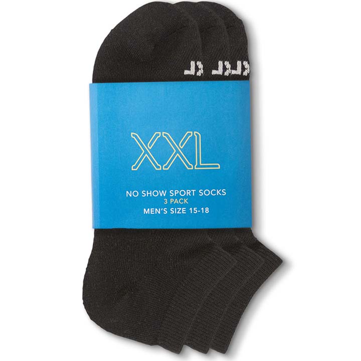 XXL No Show Sport Socks (3-Pack) (Color: black) Men's Size: 15-18 Socks