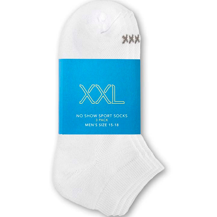 XXL No Show Sport Socks (3-Pack) (Color: white) Men's Size: 15-18 Socks