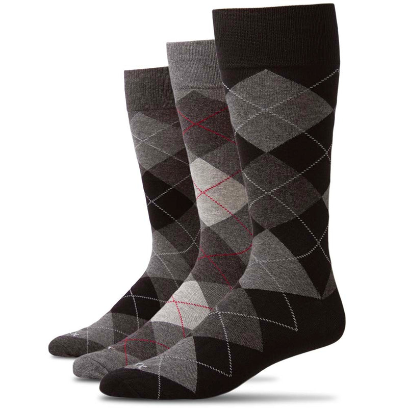 XXL Classic Dress Socks (Multi 3-Pack) (Color: argyle black/grey) Men's Size: 15-18 Socks