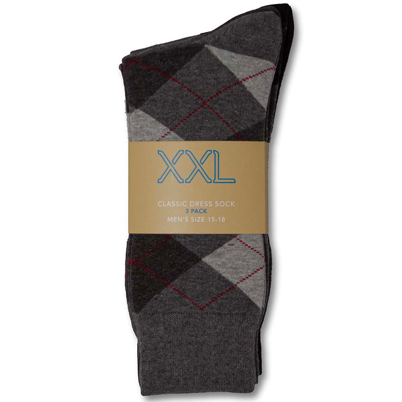 XXL Classic Dress Socks (Multi 3-Pack) (Color: argyle black/grey) Men's Size: 15-18 Socks