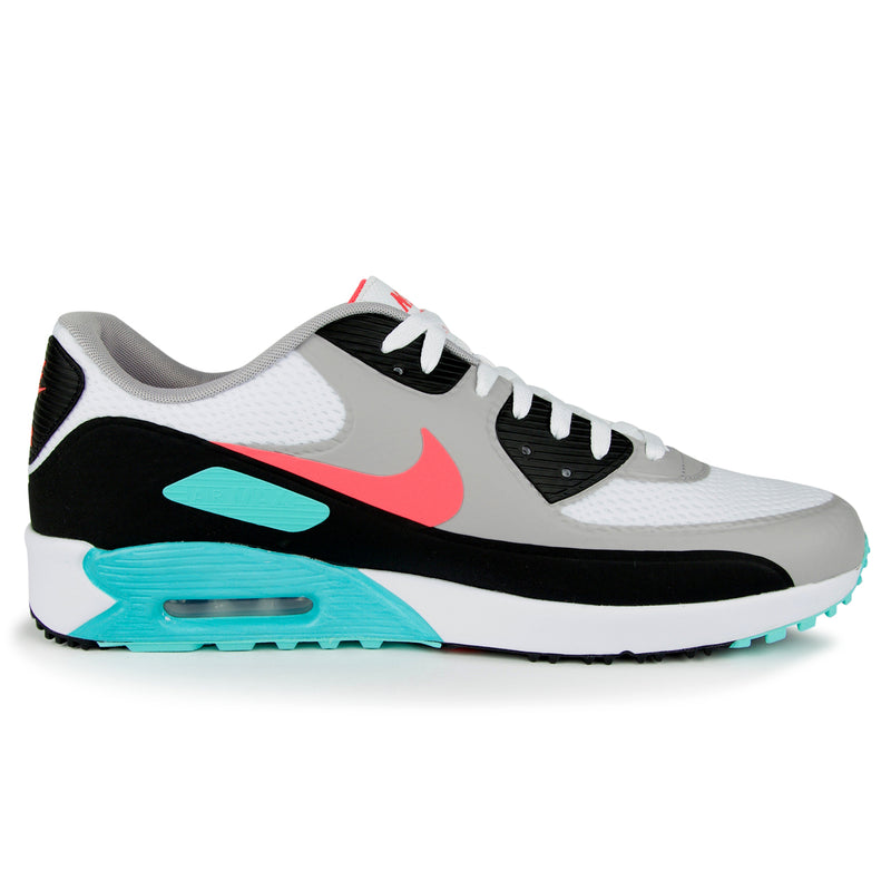 Nike Air Max 90 Golf Shoes (Color: white/hot punch/black)