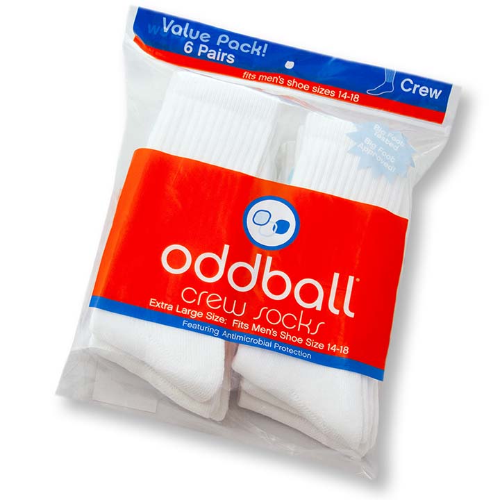 Oddball Classic Crew Sock 6-Pack (Color: white) Men's Size: 14-18 Socks