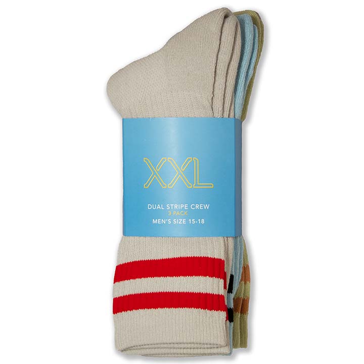 XXL Dual Stripe Crew Socks (Multi 3-Pack)